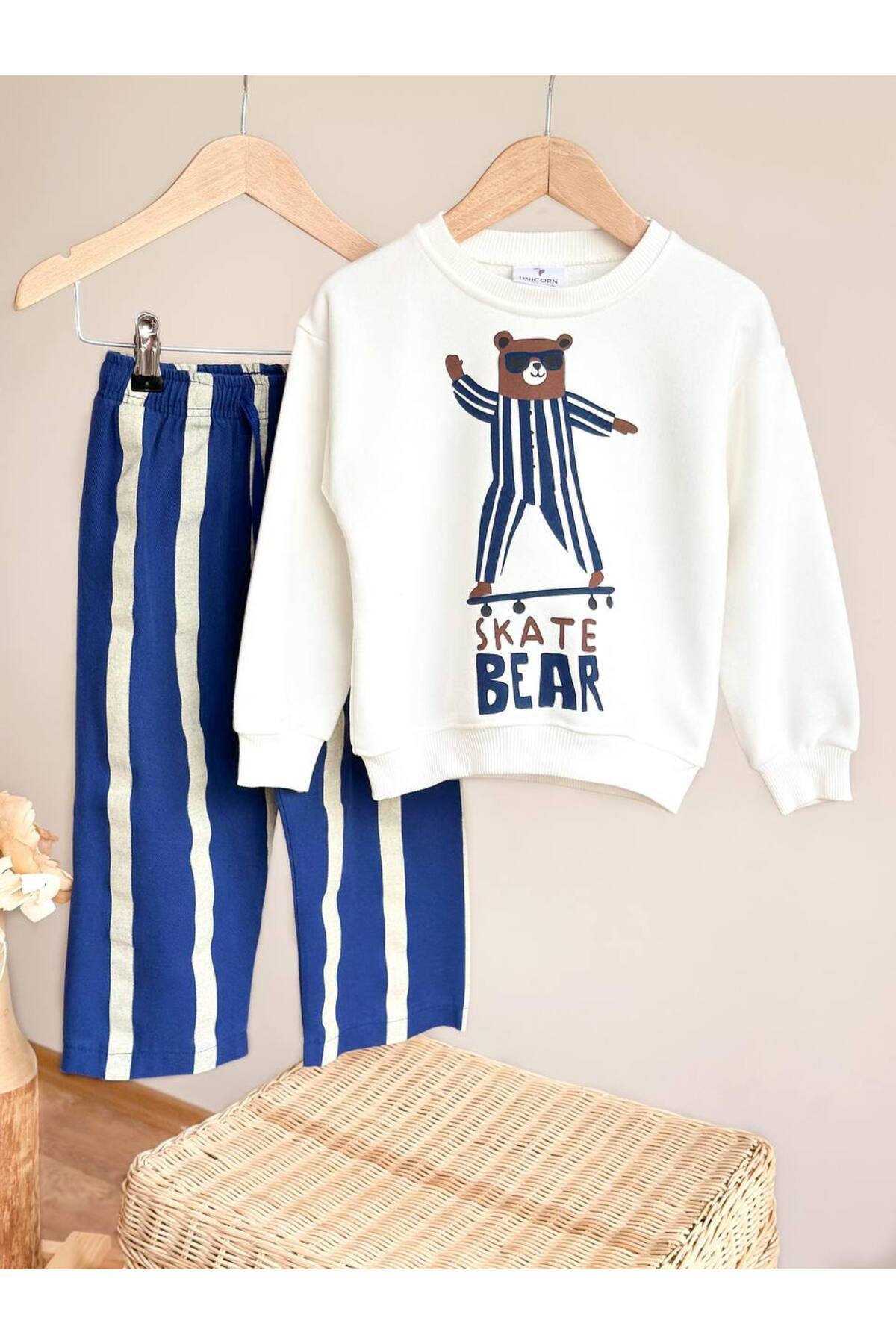 Unisex çocuklar için skate bear alt üst takım - Limonlu Pamuk