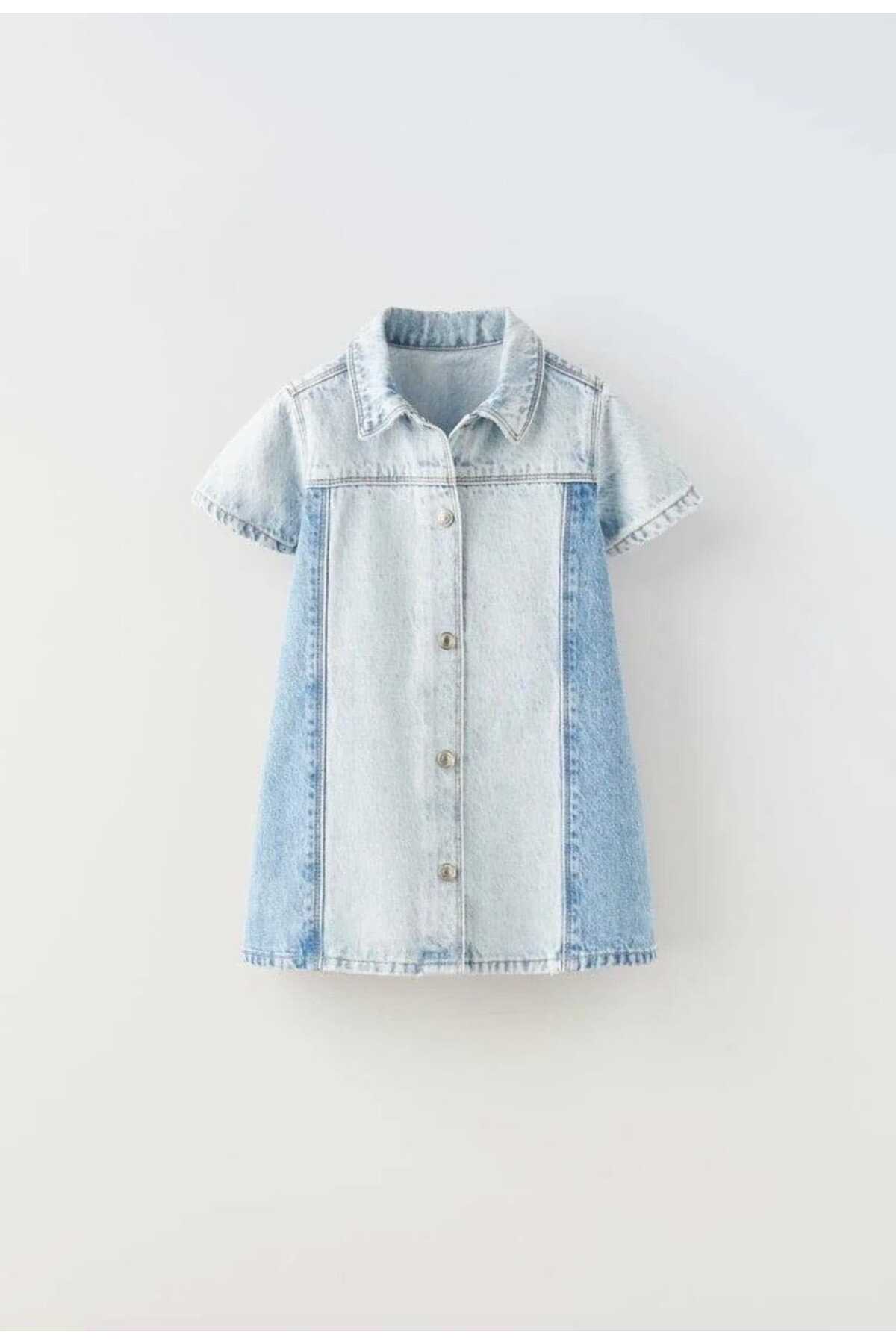 Kız çocuklar için denim elbise - Limonlu Pamuk