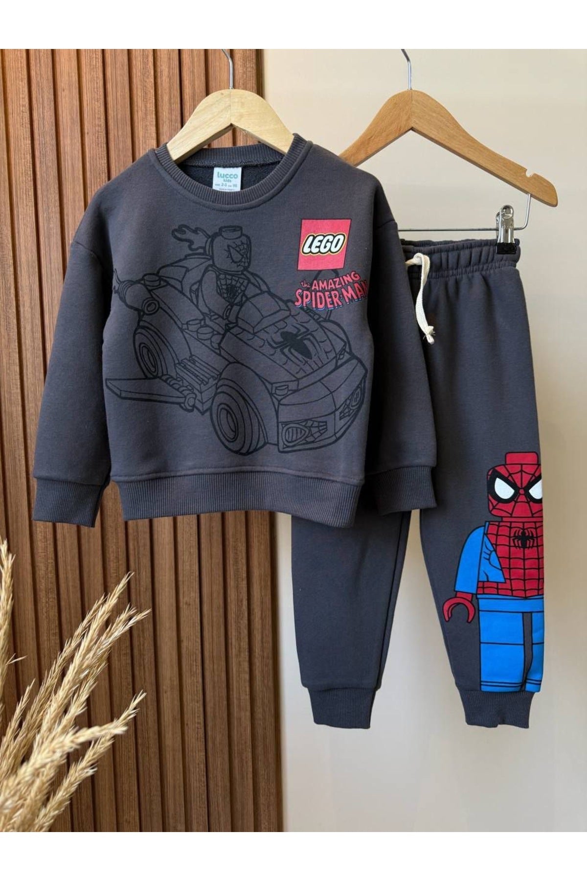 Erkek çocuklar için siyah baskılı bisiklet yaka sweatshirt ve jogger pantolon - Limonlu Pamuk