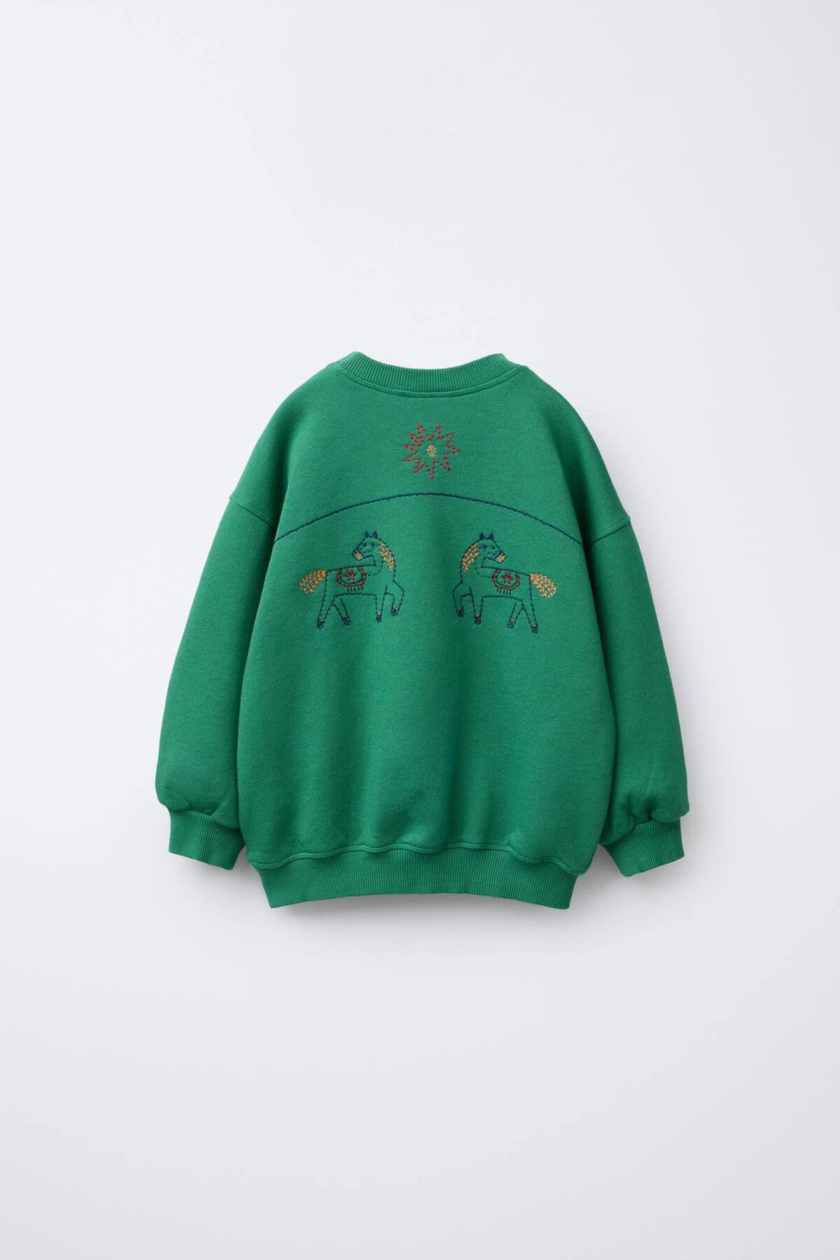 Unisex çocuklar için nakış işlemeli yeşil sweatshirt - Limonlu Pamuk