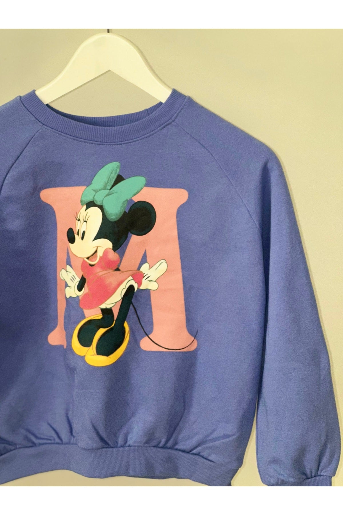 Unisex çocuklar için mor minnie baskılı bisiklet yaka sweatshirt - Limonlu Pamuk
