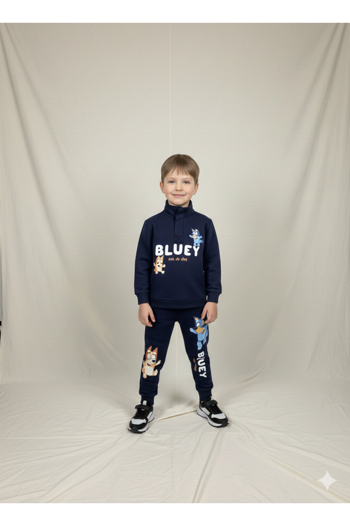Unisex çocuklar için fermuar detaylı bluey desenli sweatshirt ve jogger pantolon takım - Limonlu Pamuk