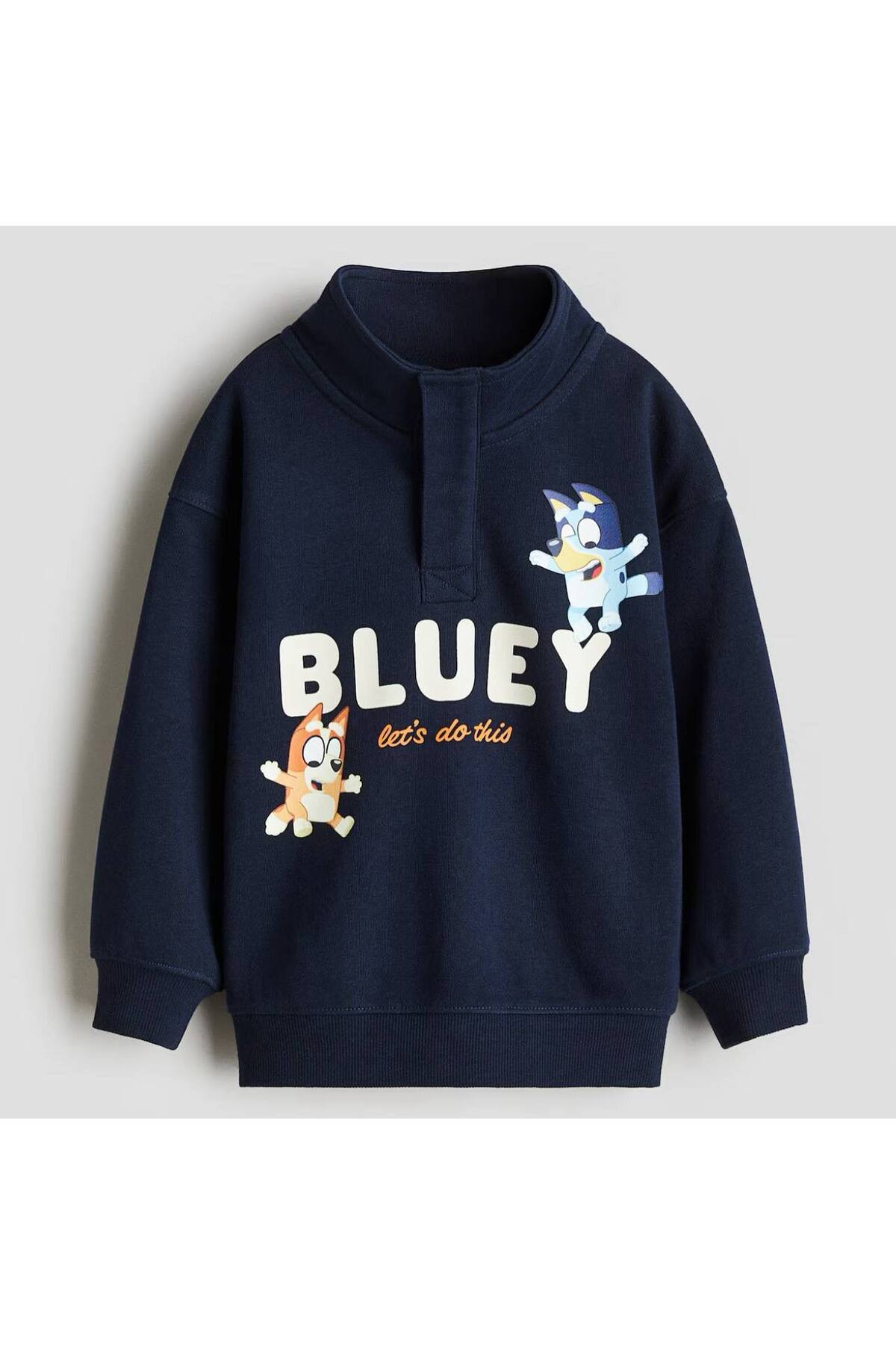 Unisex çocuklar için fermuar detaylı bluey desenli sweatshirt ve jogger pantolon takım - Limonlu Pamuk