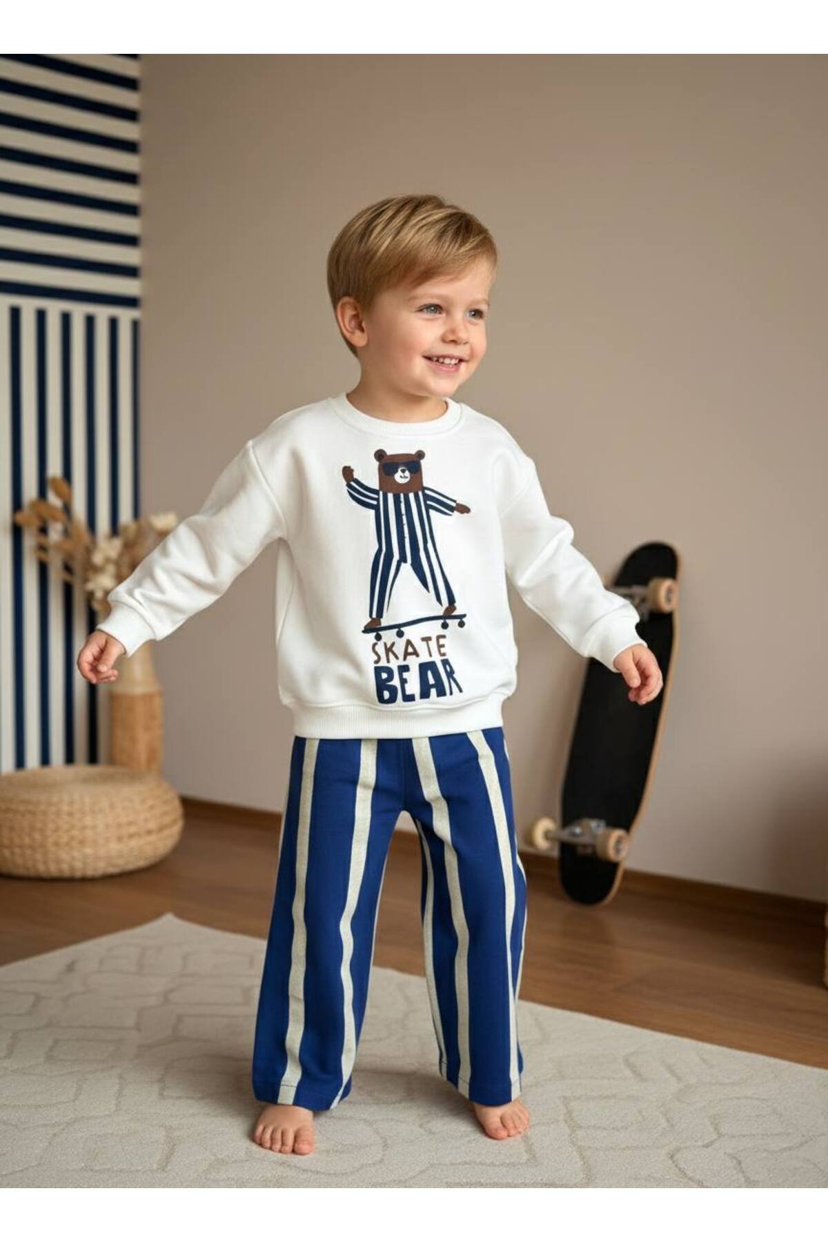 Unisex çocuklar için skate bear alt üst takım - Limonlu Pamuk