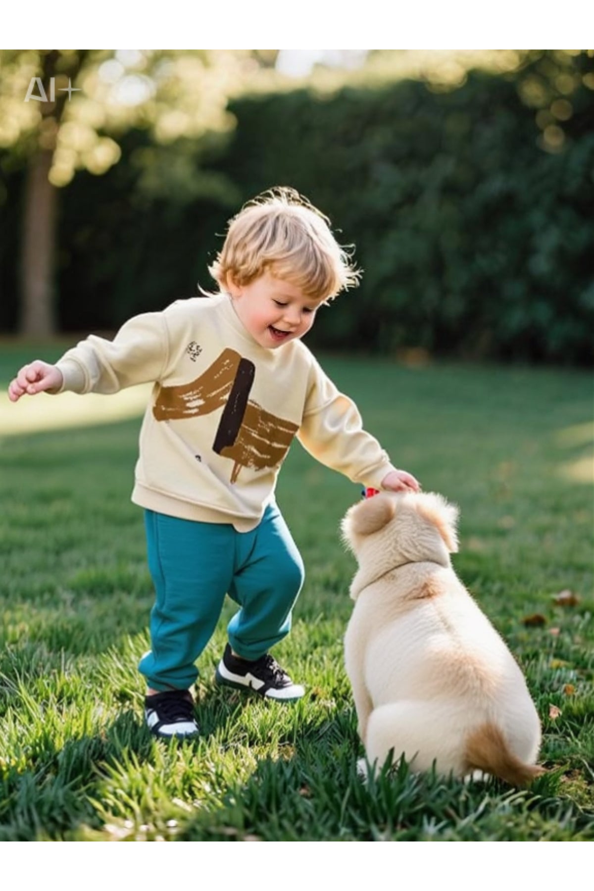 Unisex çocuklar için köpek desenli alt üst takım - Limonlu Pamuk