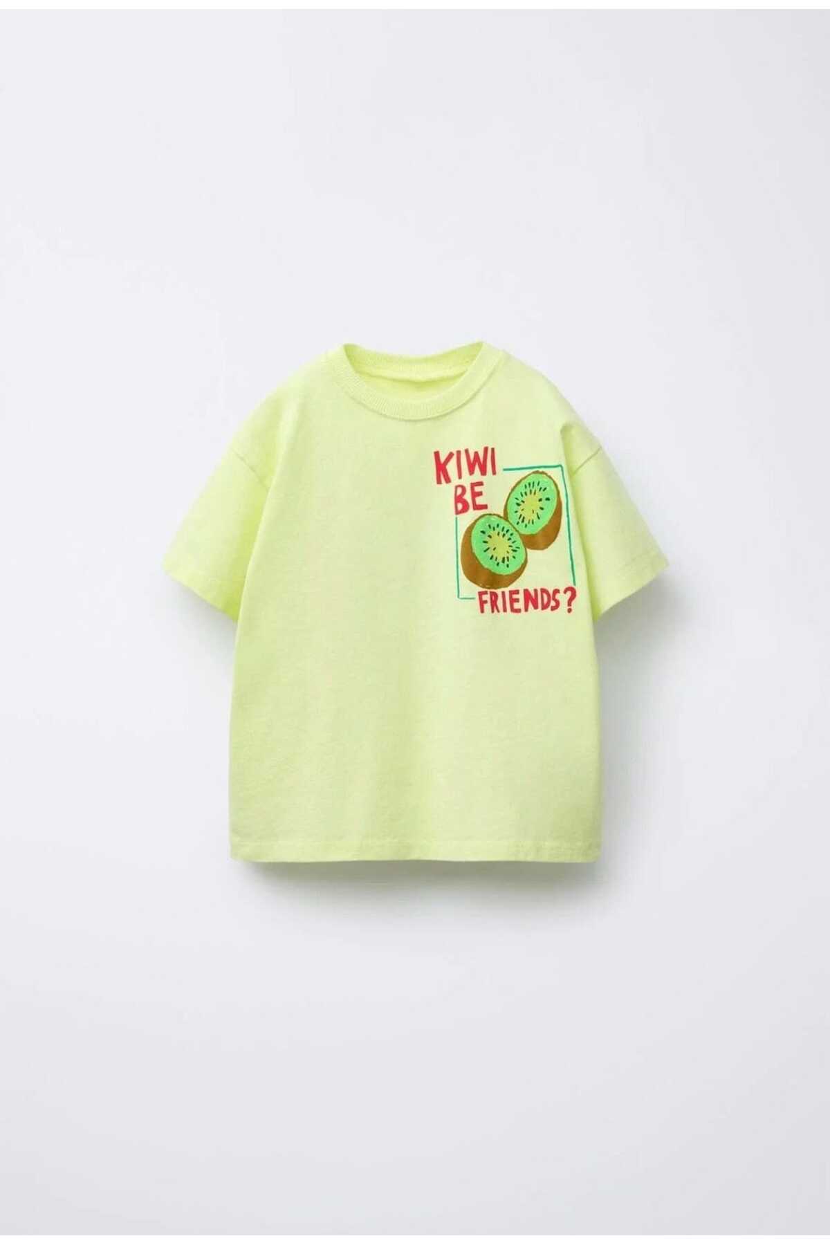 Erkek çocuklar için baskılı bisiklet yaka t-shirt ve yeşil şort takım - Limonlu Pamuk