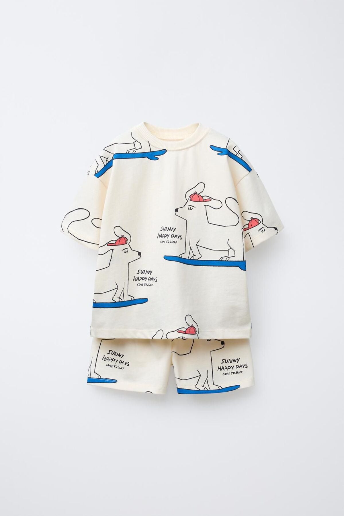 Erkek çocuklar için bisiklet yaka köpek desenli t-shirt ve şort takım - Limonlu Pamuk