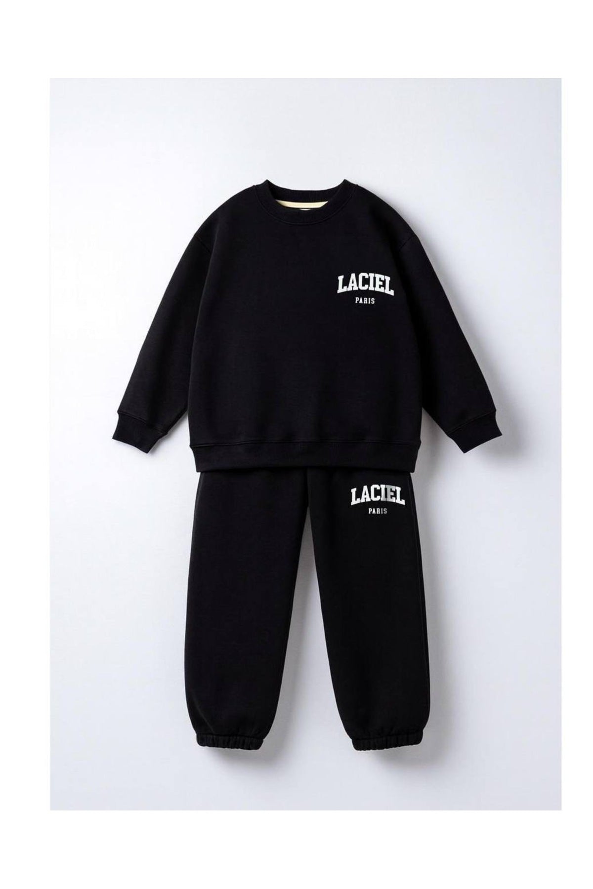 Unisex çocuklar için sloganlı bisiklet yaka siyah sweatshirt ve jogger pantolon takım - Limonlu Pamuk