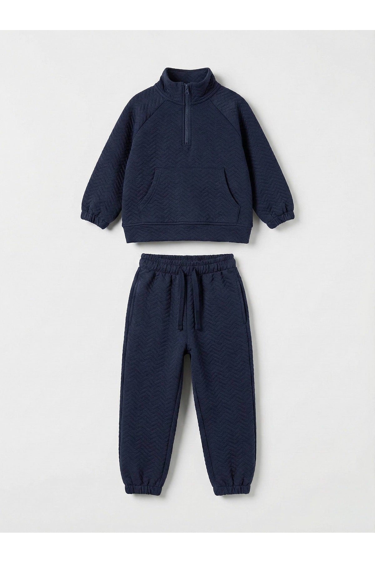 Unisex çocuklar için kapitone dik yaka fermuar detaylı sweatshirt ve jogger pantolon takım - Limonlu Pamuk