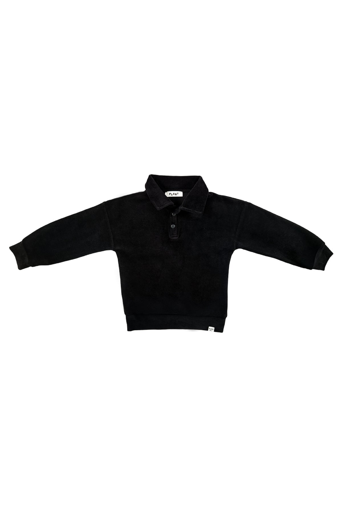 Unisex çocuklar için kadife ve polo yaka uzun kollu siyah sweatshirt - Limonlu Pamuk